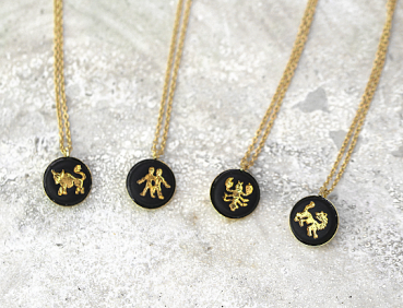 Unique Tiny zodiac necklace. Jet and gold. 18k vermeil over sterling. Horoscope Necklace, Star Sign Necklace, Constellation Necklace